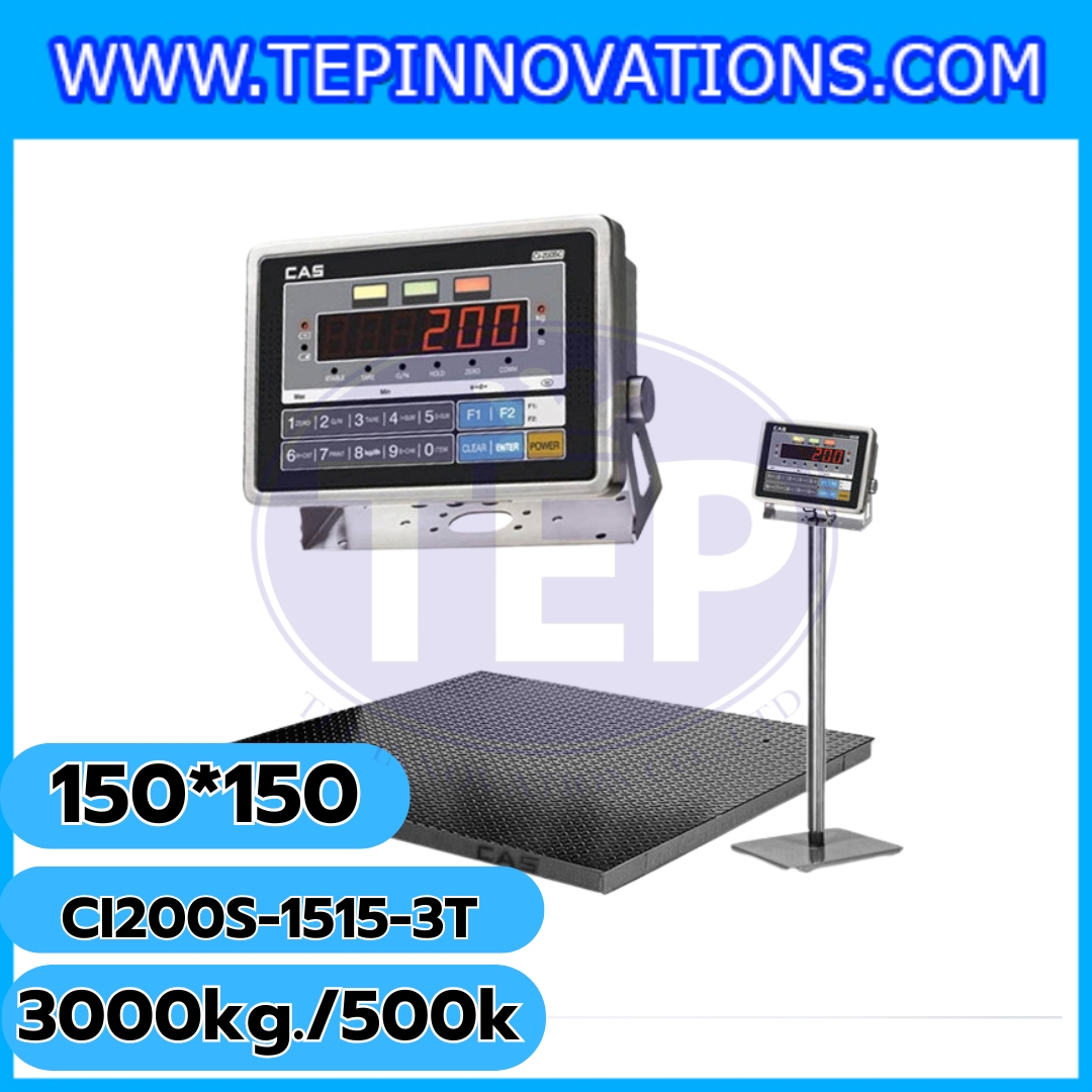 เครื่องชั่งสแตนเลส3000กิโลกรัม เครื่องชั่งดิจิตอล3000กิโลกรัม เครื่องชั่งกันน้ำ3000kg พิกัด3ตัน ความละเอียด 500กรัม ขนาดแท่น 150*150cm. ยี่ห้อ CAS รุ่น CI200S (เครื่องชั่งผ่านตรวจรับรองจากสำนักชั่งตวงวัดกรณีใช้ชั่งซื้อขาย)