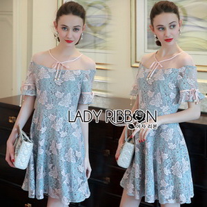 Lady Ribbon Butterfly Pastel Lace Mini Dress