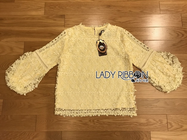 เสื้อแขนยาวผ้าลูกไม้ลายดอกไม้สไตล์วินเทจ