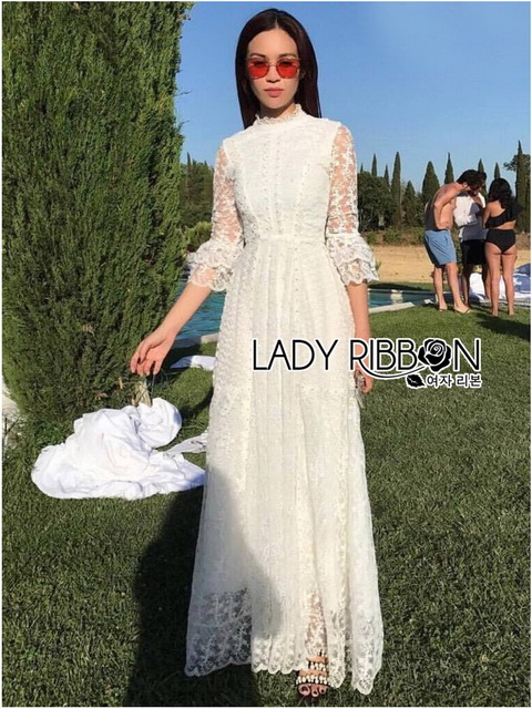 Maxi Dress เดรสยาวผ้าลูกไม้สีขาวสไตล์เจ้าหญิง