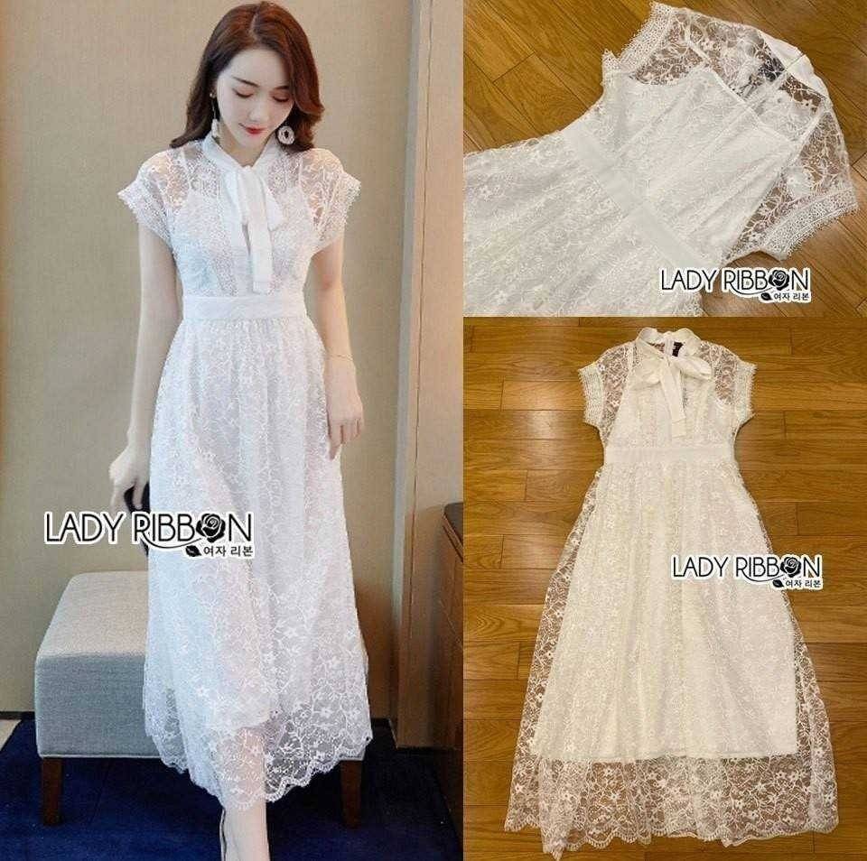 เดรสลูกไม้สีขาวตัวยาว