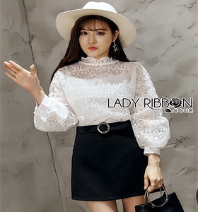 Lady Ribbon Yves Classic Sweet White Lace Blouse