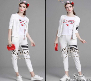 เซ็ต 3 ชิ้น เสื้อ+เสื้อคลุมแขนยาว+กางเกง