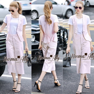 Lady Ribbon Online เสื้อผ้าออนไลน์ ขายส่ง NA08110716 🎉Normal Ally Present unique sweet pink tone 3 piece set🎉 (เสื้อกั๊ก + เสื้อยืด + กางเกง, มีซับใน)