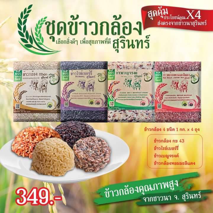 ชุดข้าวกล้อง 4 ชนิด แพ๊คสูญญากาศ1 กก4 แพ๊ค (ข้าวกล้องแดง 1 กก ข้าวเบญจรงค์ 1 กก ข้าวกล้องกข43=1กก ข้าวไรซ์เบอร์รี่ 1 กก)