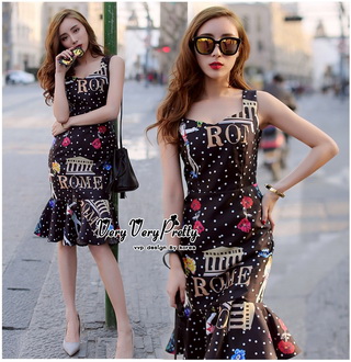 Lady Ribbon Online เสื้อผ้าออนไลน์ขายส่ง very very pretty เสื้อผ้า VP04140816 Smart Casual Polka Dot Print Sleeveless Dress