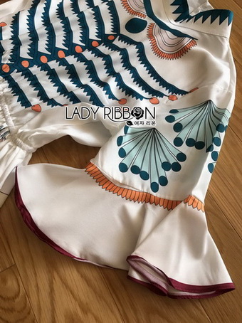 Printed Ruffle-Sleeve Dress เดรสผ้าเครป