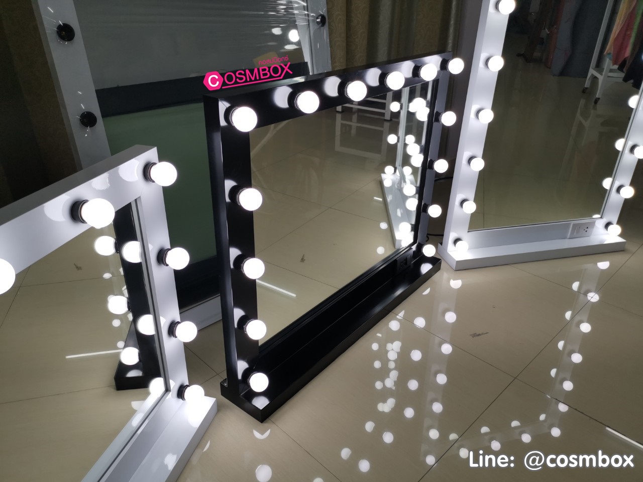 กระจกแต่งหน้ามีไฟ กระจกแต่งหน้า กระจกมีไฟ - 100x80cm. (รุ่นตั้งโต๊ะ) สีดำ