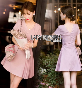 Mini Dress มินิเดรสตกแต่งผ้าพลีตสีชมพู