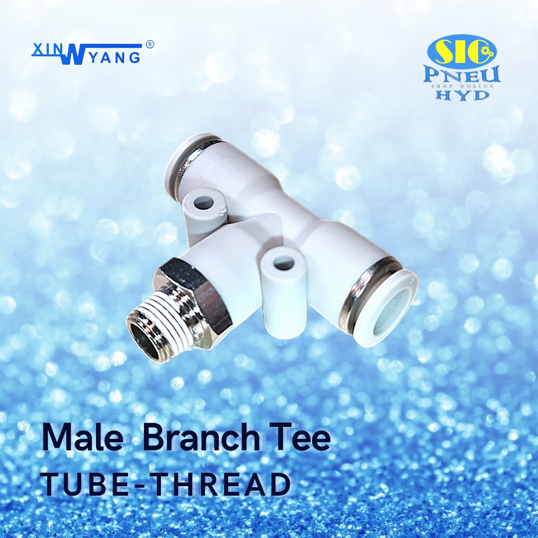 SPB : ข้อต่อลม 3 ทาง ตัว T สวมสาย 2 ทาง เกลียวลงล่าง Male Branch T TUBE TO THREAD