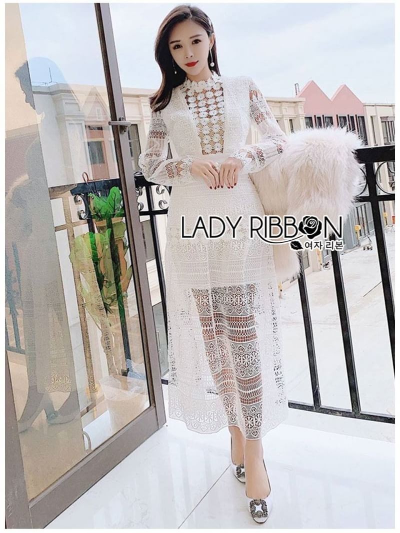 Lace Long Dress เดรสยาวผ้าลูกไม้สีขาวสุดหรู