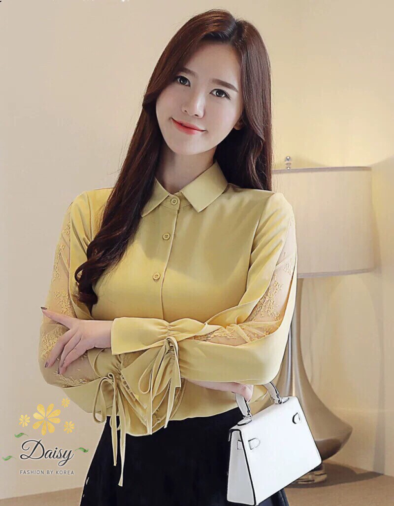 เสื้อเชิ้ตแขนยาว ดีเทลแต่งผ้าลูกไม้