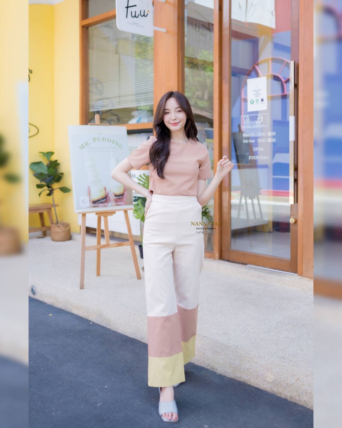 คัทติ้งเป๊ะ เสื้อซิปหลัง กางเกงทรีโทน