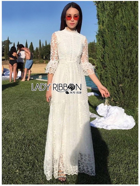 Maxi Dress เดรสยาวผ้าลูกไม้สีขาวสไตล์เจ้าหญิง