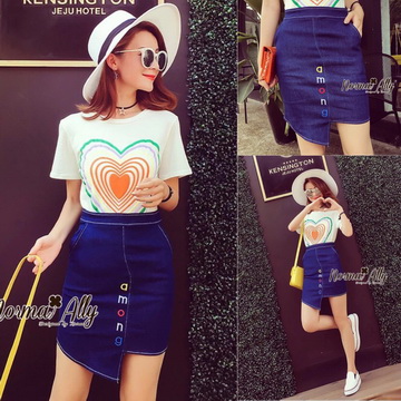 Lady Ribbon Online เสื้อผ้าออนไลน์ ขายส่ง normal ของแท้ NA02140716 🎉Normal Ally Present heart T-shirt and denim embroider Skirt🎉 (เสื้อยืด+ กระโปรงยีนส์ , งานปัก)