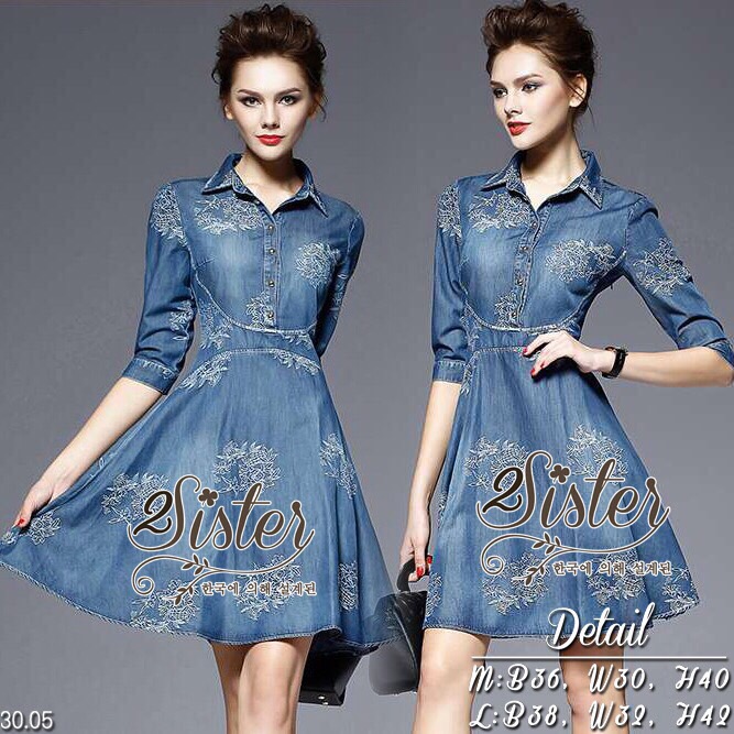 Lady ribbon Online Sister ST16290516 🍀สินค้าพร้อมส่ง🍀 한국에 의해 설계된 2Sister Made, Lovely Jean Sparkling Flora Dress