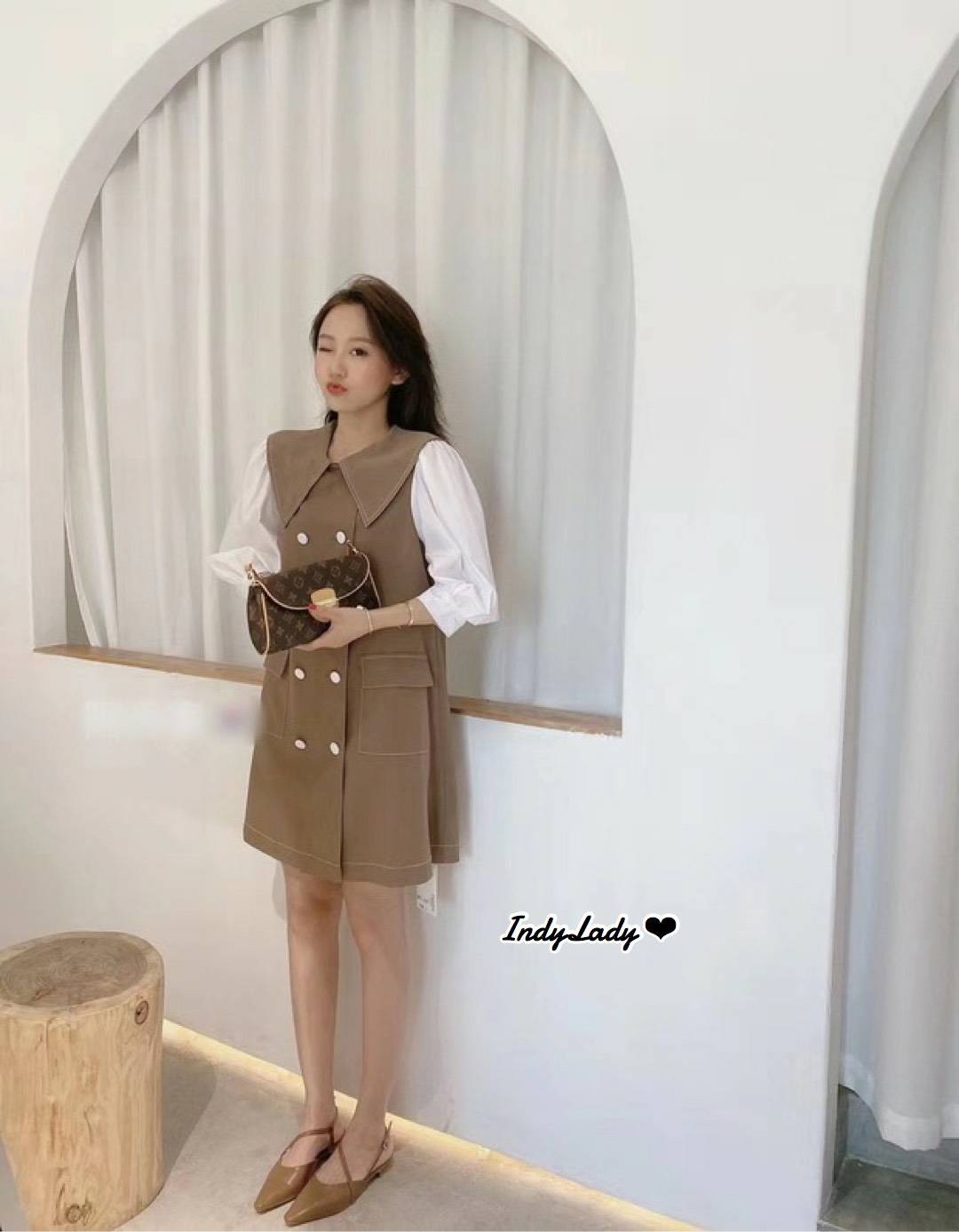 มินิเดรส คอปก กระดุมหน้า