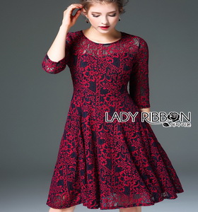 Lady Ribbon Dress with Black Leather Belt เดรสผ้าลูกไม้
