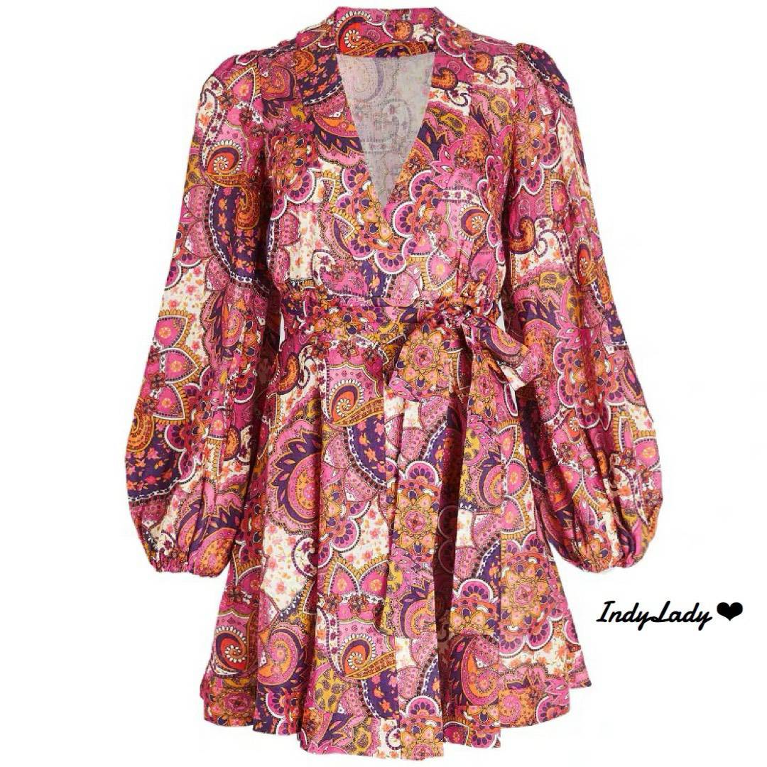 Dress ทรงสวย ไขว้หน้า แขนยาวพอง
