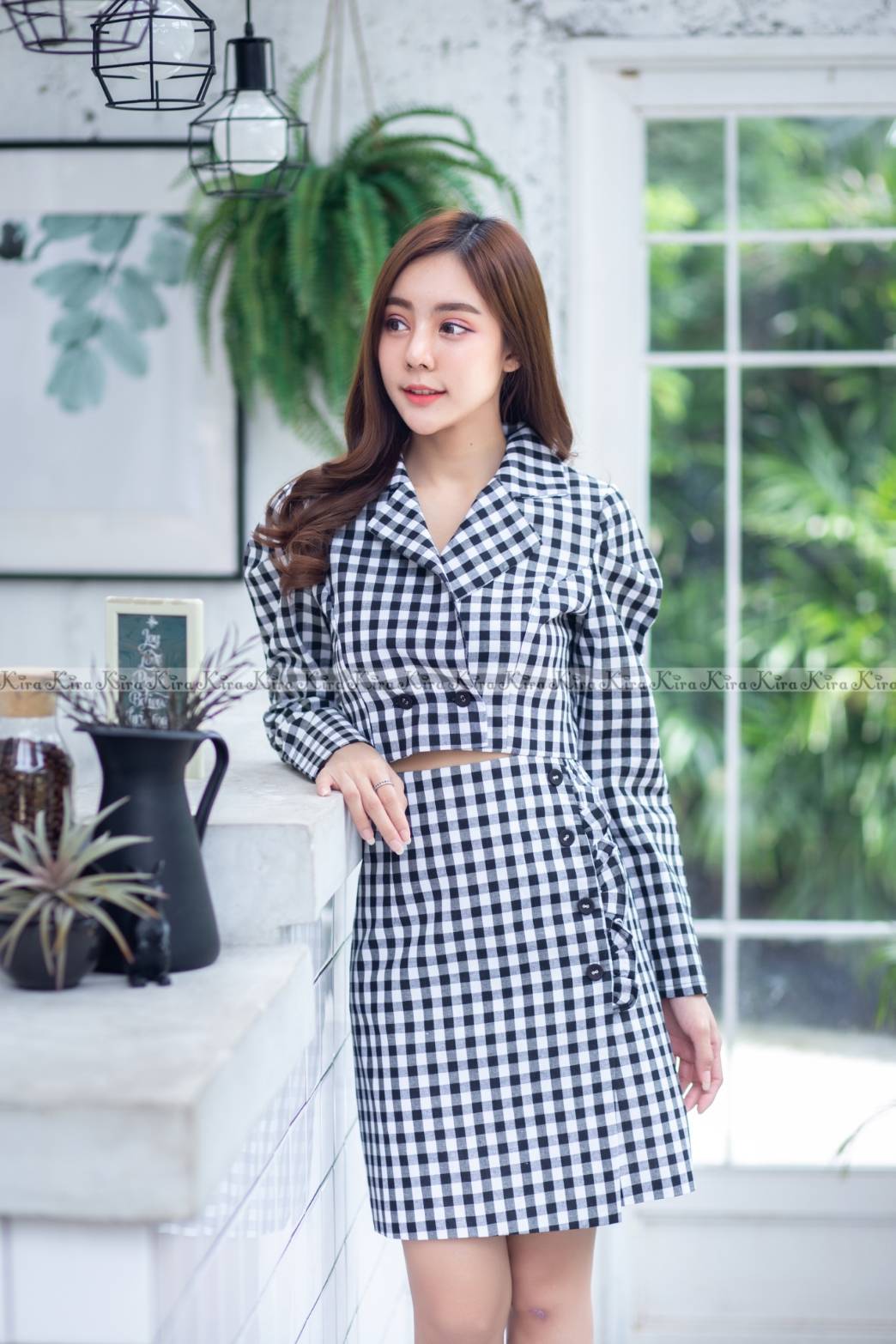 ชุดเซท เสื้อเนื้อผ้าลินิน ลายจุด