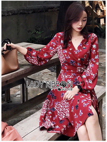 Lady Red Monica Floral Patterned Printed Wrap Dress