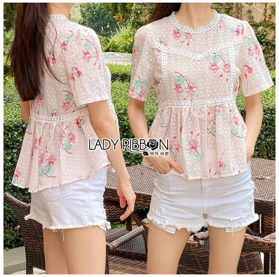 เสื้อแฟชั่นตัวสั้นเนื้อผ้าลูกไม้ปัก