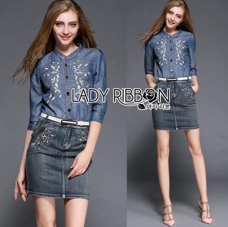 Ladyribbon Lady Ribbon เสื้อผ้าพร้อมส่ง เสื้อผ้า Lady Ribbon พร้อมส่ง เลดี้ริบบอน Lady Ribbon's Made🎀 Lady Alana Casual Sporty Printed T-Shirt and Denim Sweat