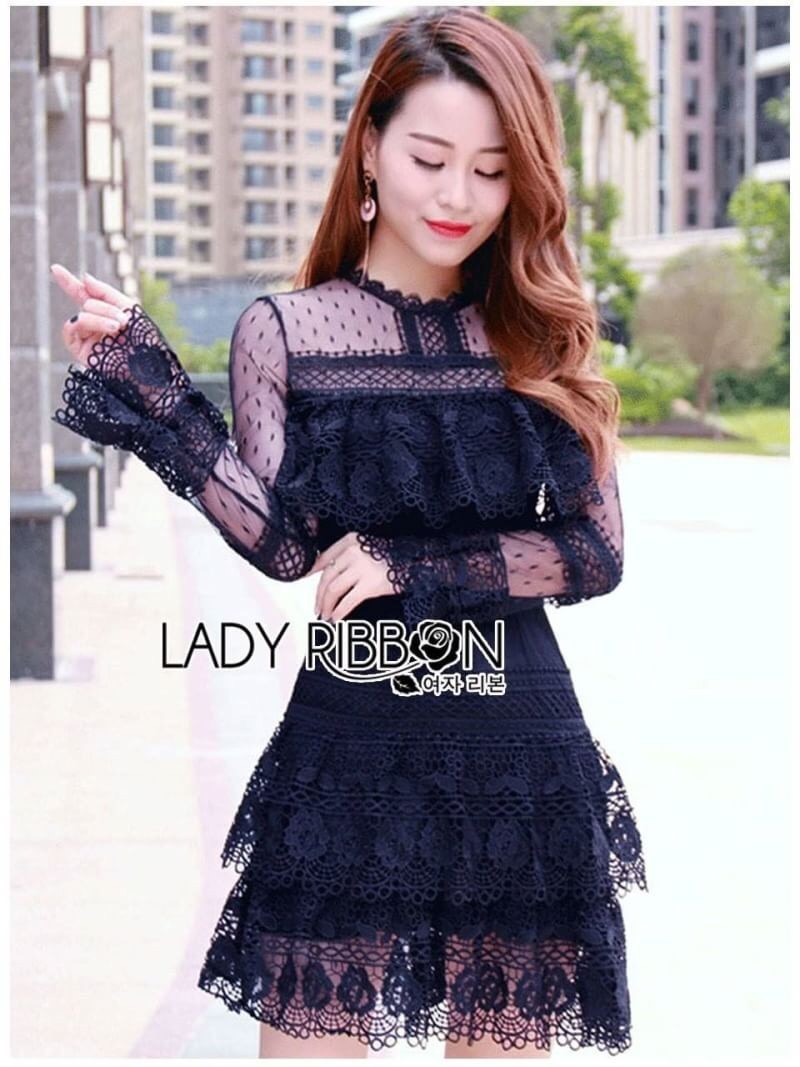 Mini Dress มินิเดรส ผ้าลูกไม้ตกแต่งระบาย