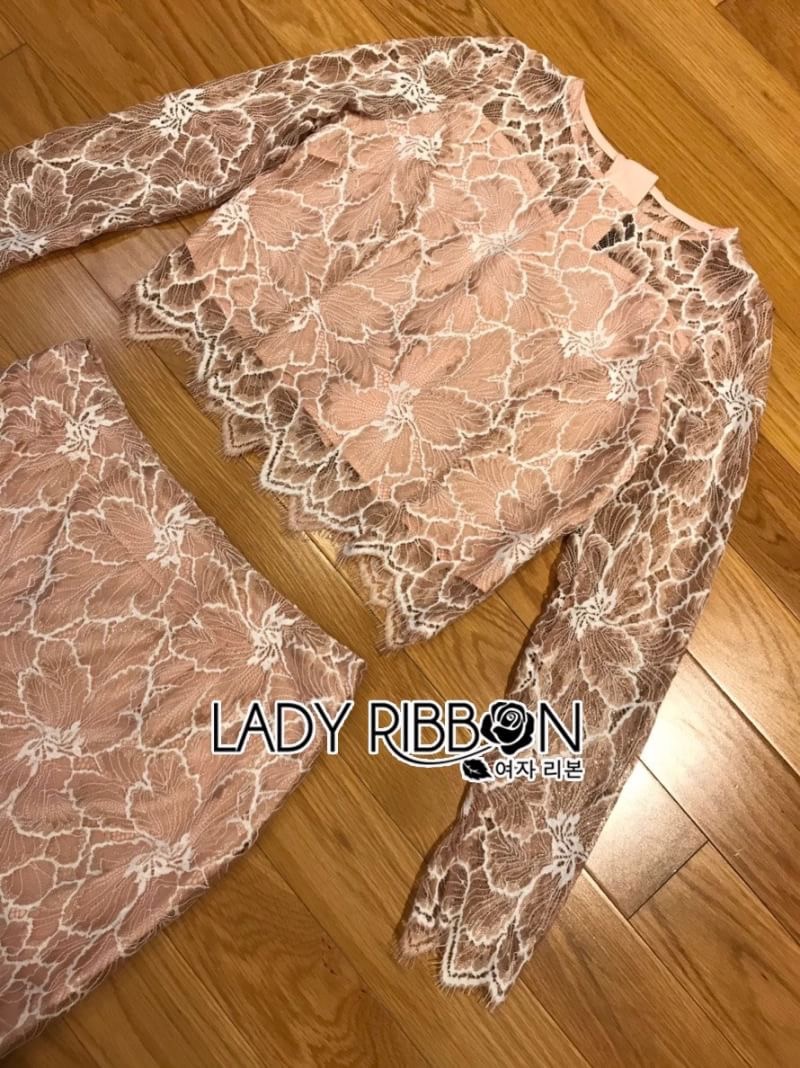 Lace Top and Skirt Set เซ็ตเสื้อแขนยาวและกระโปรงลูกไม้สีพีช