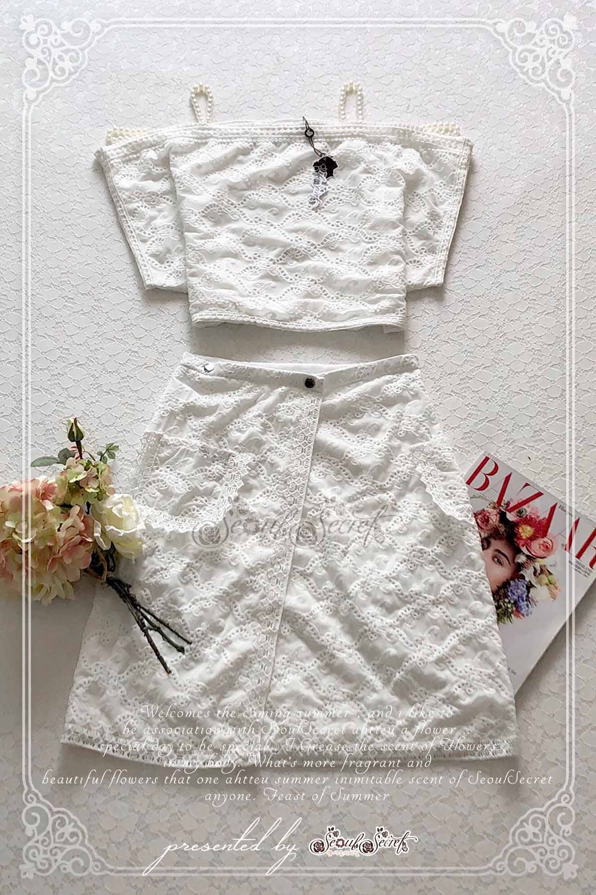 เสื้อทรงครอปนะคะ งานผ้าลูกไม้เนื้อแน่นทอลายฉลุลูกไม้