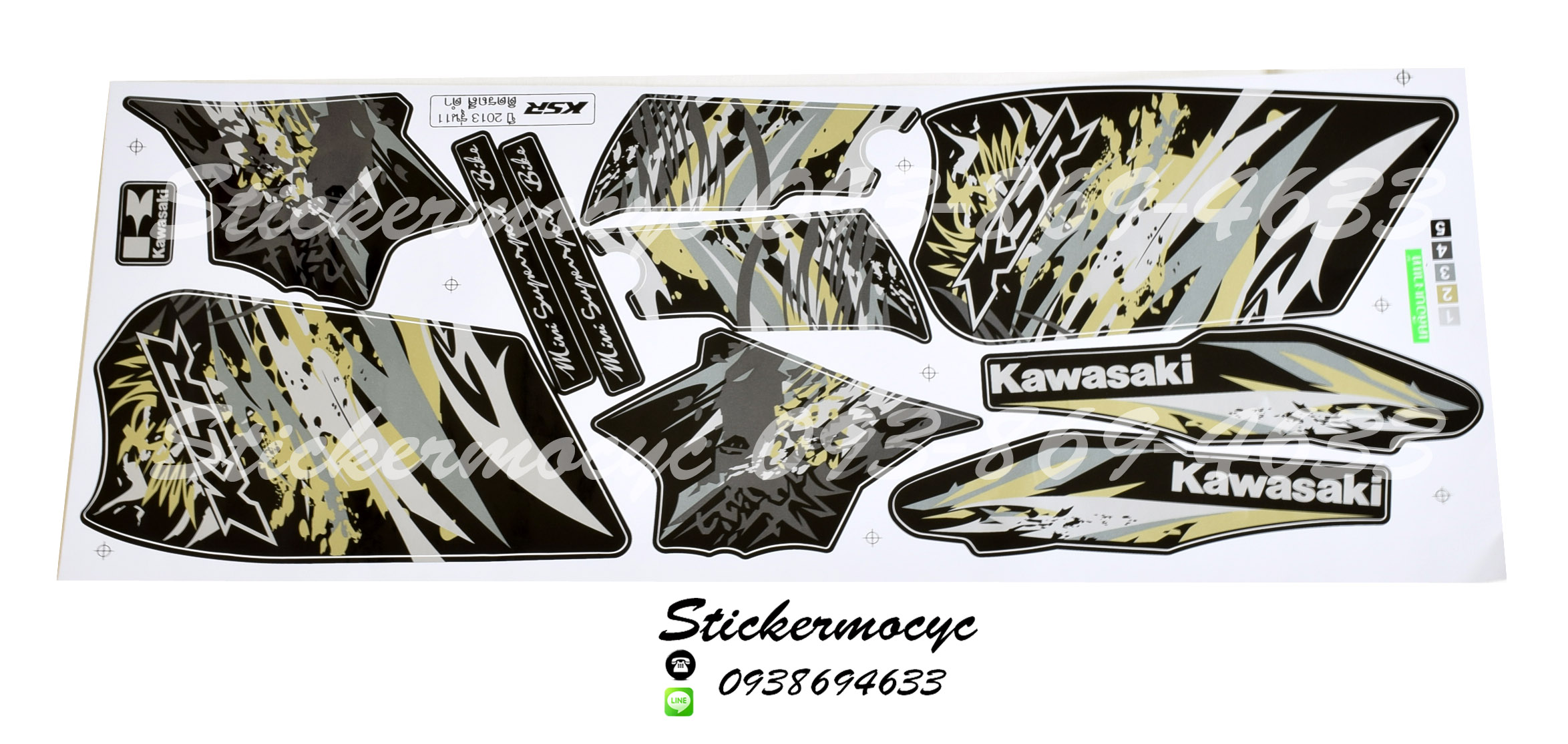 สติ๊กเกอร์ Kawasaki KSR ปี 2013 รุ่น 11 ติดรถสี ดำ (เคลือบเงา)