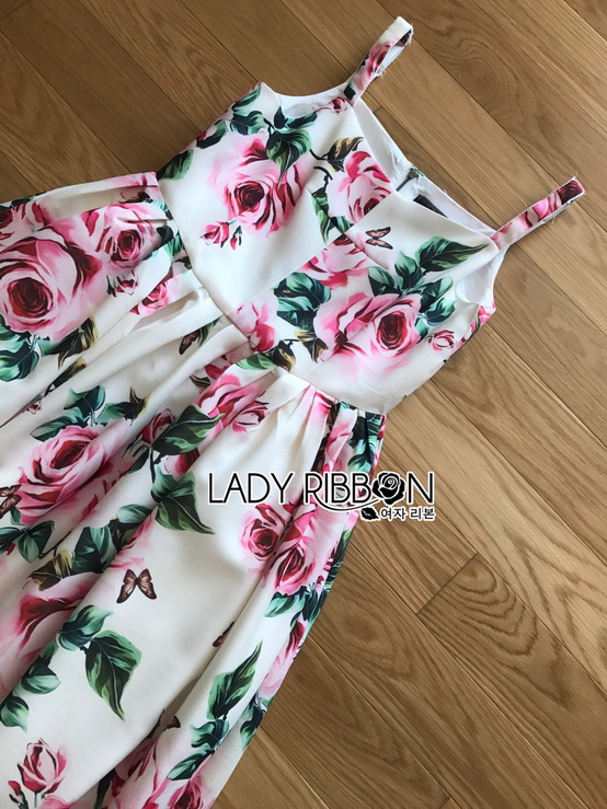 Dress เดรสผ้าเครปพิมพ์ลายดอกกุหลาบบาน