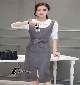 Shirt + Grey Bib Skirt Dress