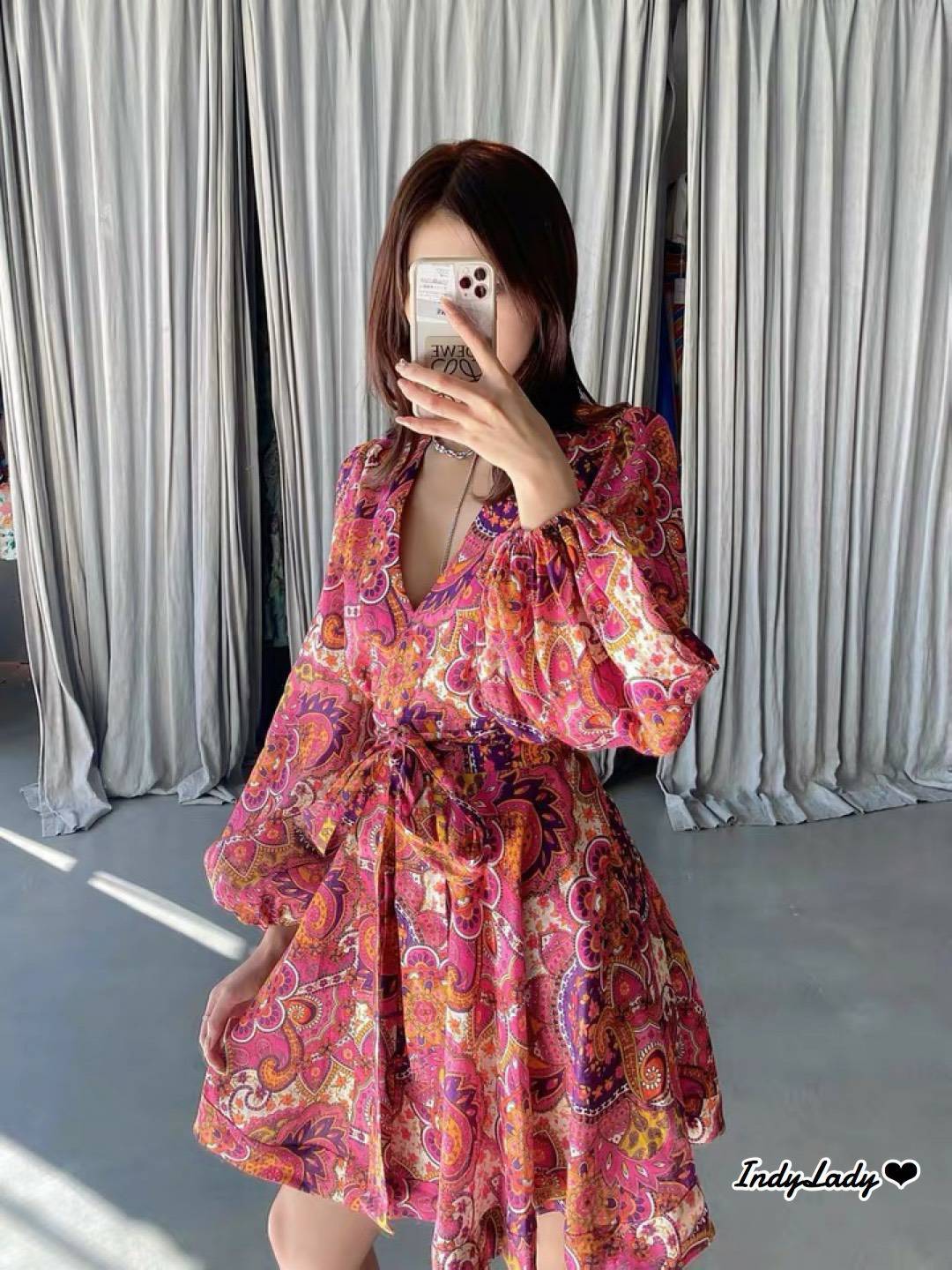 Dress ทรงสวย ไขว้หน้า แขนยาวพอง