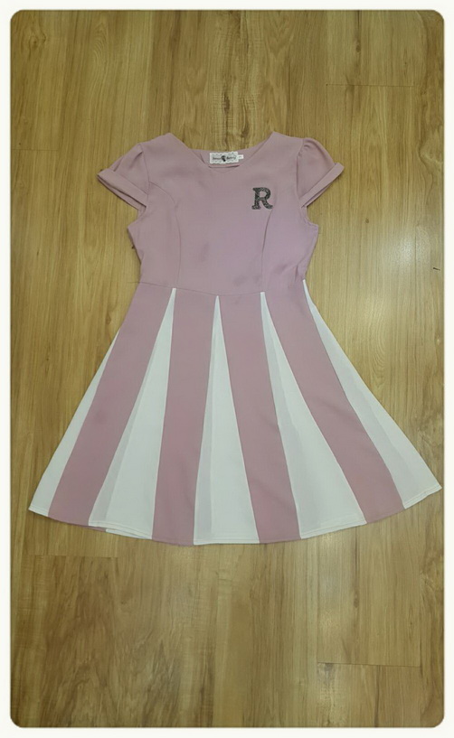 ชุดเดรสเกาหลีผ้าพื้นสีชมพู,สีเหลืองสีฟ้า