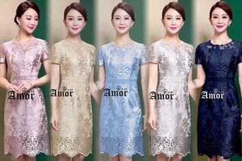 ชุดเดรสชุดสีชมพู,เงิน,ทอง,กรม,ฟ้า