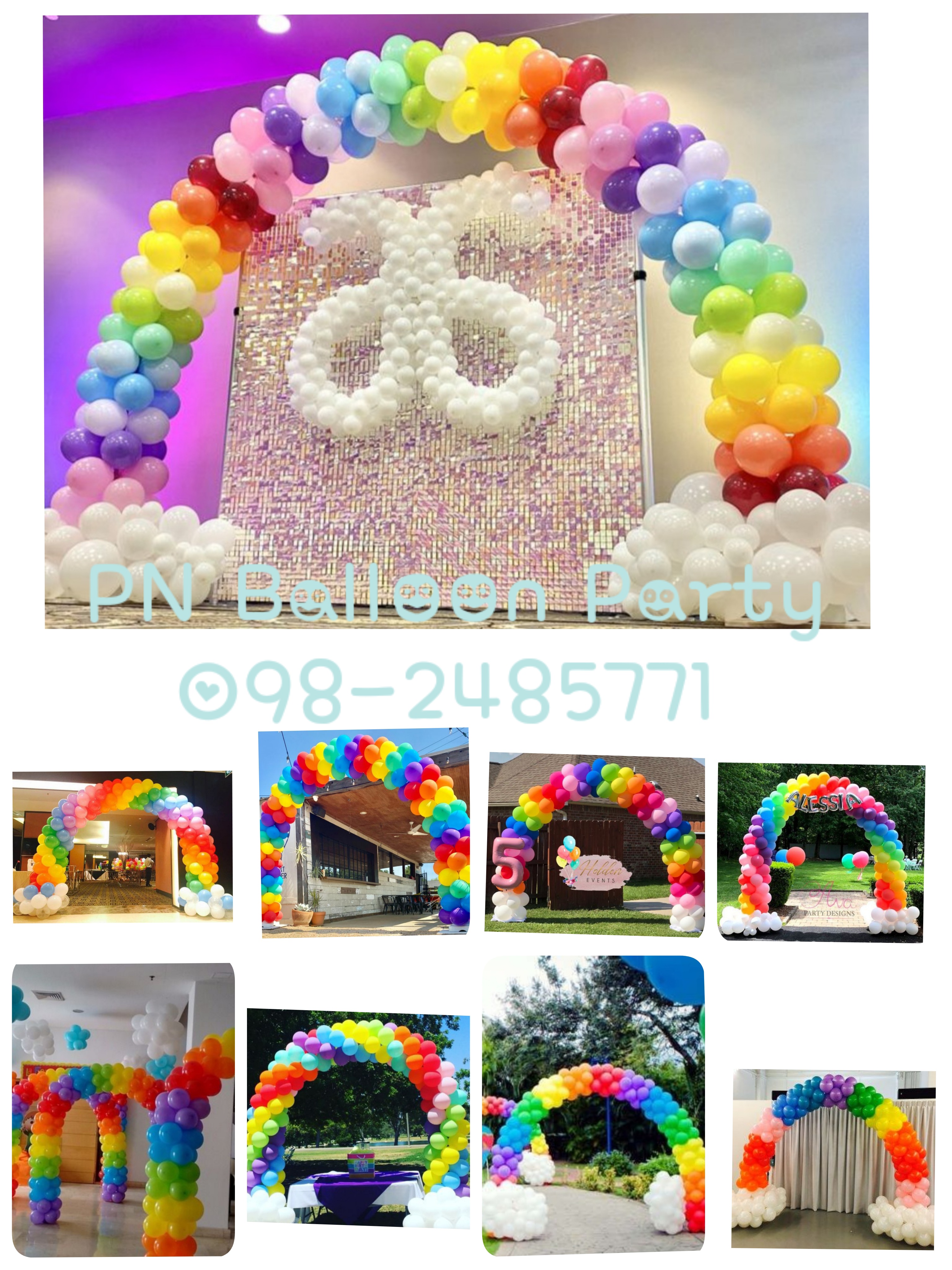 ซุ้มโค้งสายรุ้ง ก้อนเมฆ ท้องฟ้า Rainbow cloud sky style Balloons colum