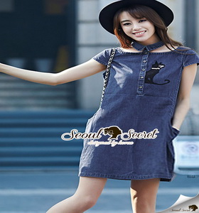 Seoul Secret Catty Denim Dress เดรสเชิ้ตเก๋ ดีเทลน่ารักๆ