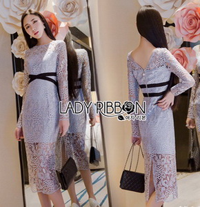 Lady Ribbon Pastel Blue Lace Mini Dress