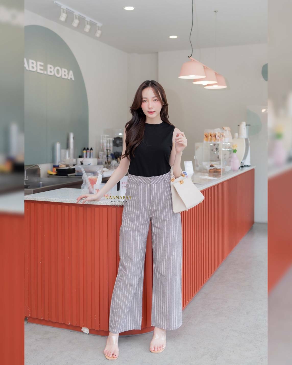 เสื้อยืดผ้าหนานุ่มกางเกงลาย