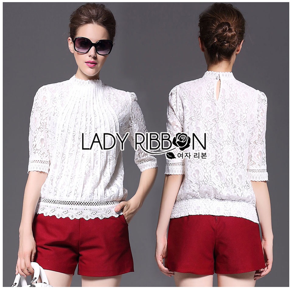 เสื้อผ้า : Lady Ribbon LB08160516 🎀 Lady Ribbon's Made 🎀 Lady Alessandra White Lace Blouse