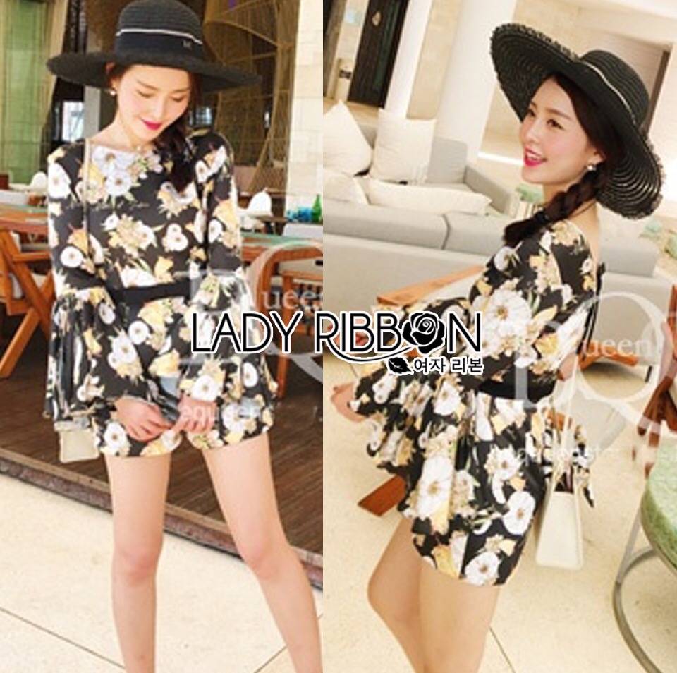 🎀 Lady Ribbon's Made 🎀 Lady Devon Modern Hippie Flower Printed Flare-Sleeved Jumpsuit