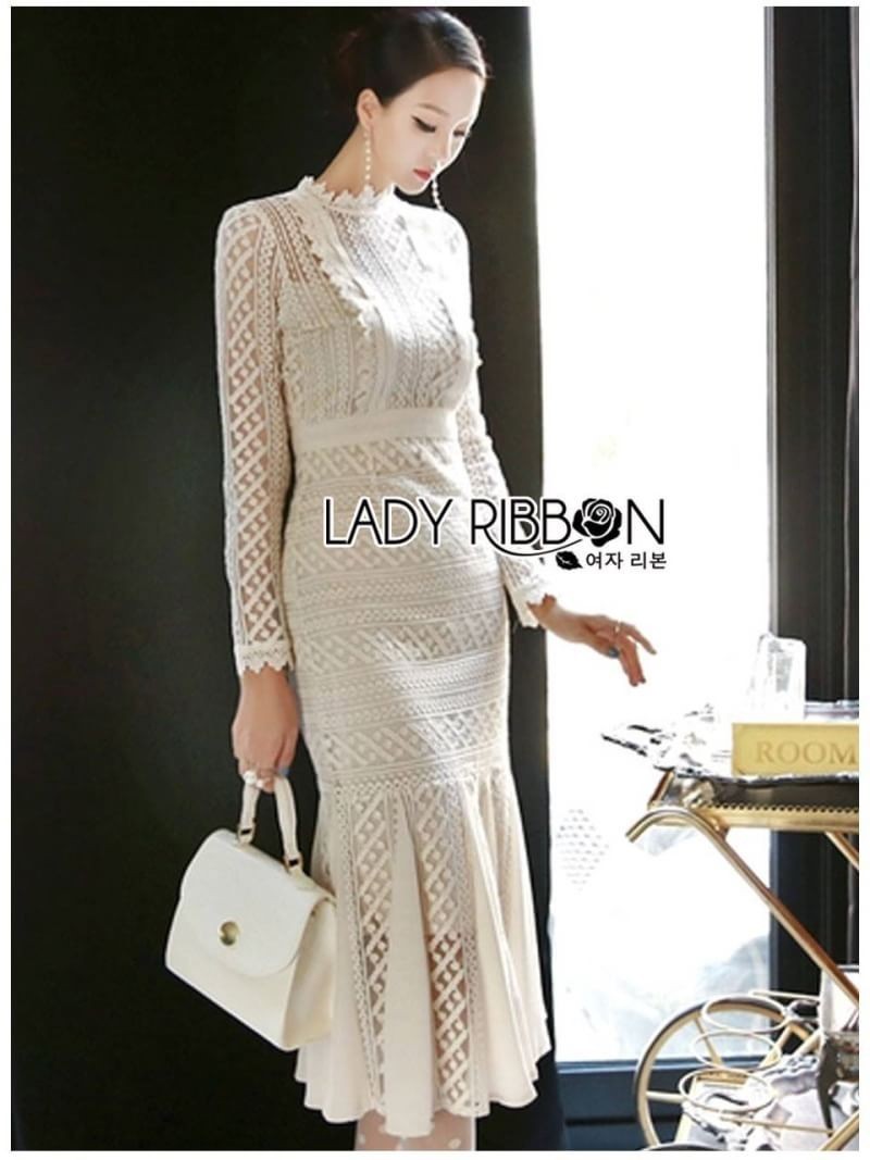 Lace Dress เดรสผ้าลูกไม้สีครีมตกแต่งระบายสุดหรู