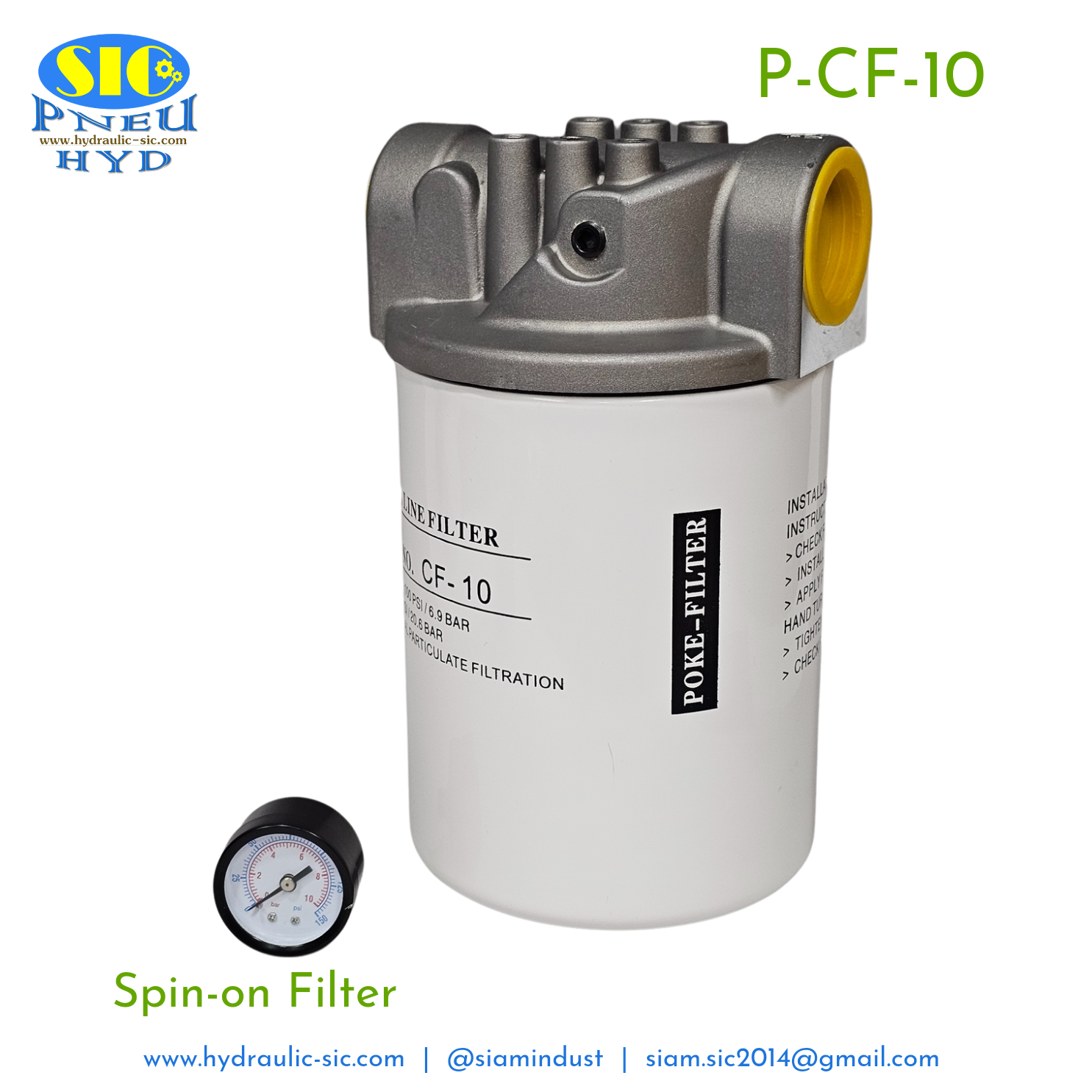 P-CF-10 : POKE Spin On Filter 1-1/4" ไส้กรองไฮดรอลิค 10 Micron กรองขากลับ กรองละเอียด กรองกระป๋อง