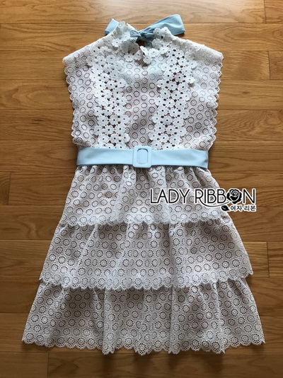 White Lace Dress เดรสผ้าลูกไม้สีขาวลาย Scallop
