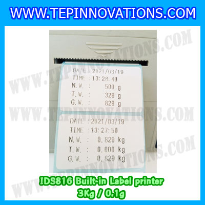 เครื่องชั่งน้ำหนักดิจิตอล พิกัดน้ำหนัก 3kg Built-in Label printer ยี่ห้อ SDS รุ่น IDS816 ค่าละเอียด 0.1g