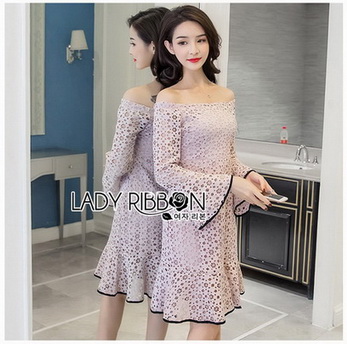 Off-Shoulder Lady Ribbon Lace Dress