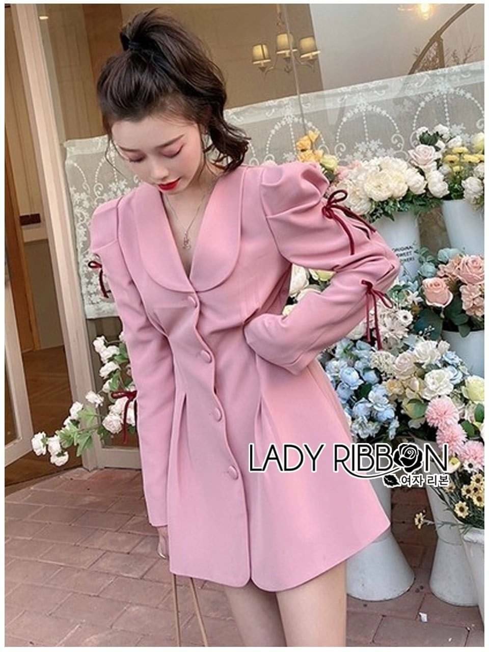 เดรสผ้าคอตตอนสีชมพู คอวีแต่งปก