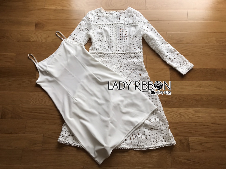 White Lace Dress Lady Ribbon ขายเดรสผ้าลูกไม้