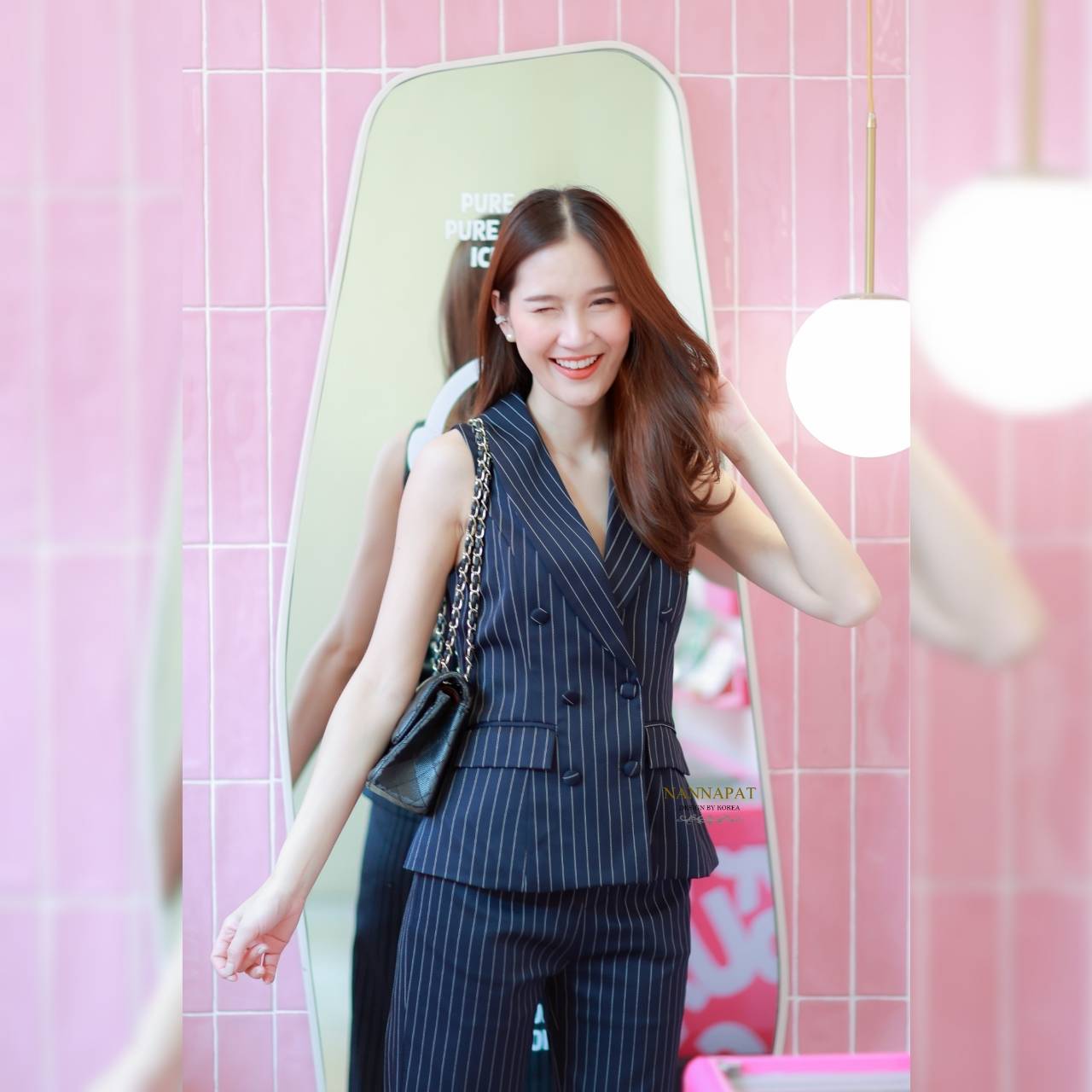 เสื้อกระดุมหน้า กระเป๋าสีกรม